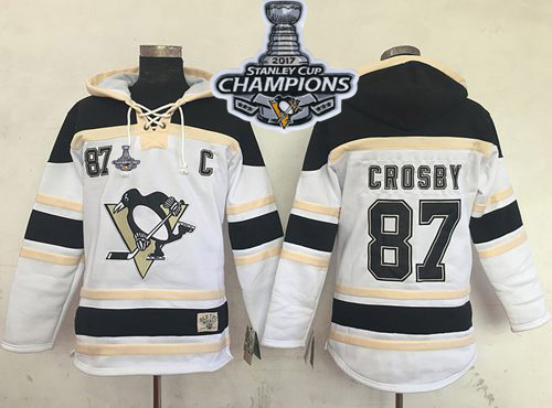 Penguins #87 Sidney Crosby White Sawyer Hooded Sweatshirt Stanley Cup Finals Champions Stitched NHL Jersey